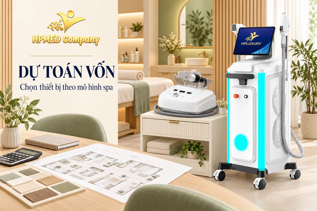 Bản vẽ bố trí spa cùng máy HPLUXURY và Cool Relax II để minh họa lập kế hoạch đầu tư