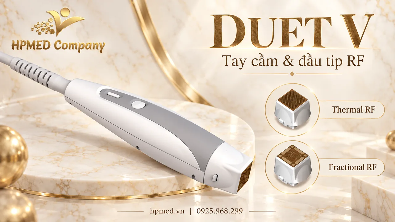 Tay cầm mặt Duet V và hai loại tip Thermal RF, Fractional RF