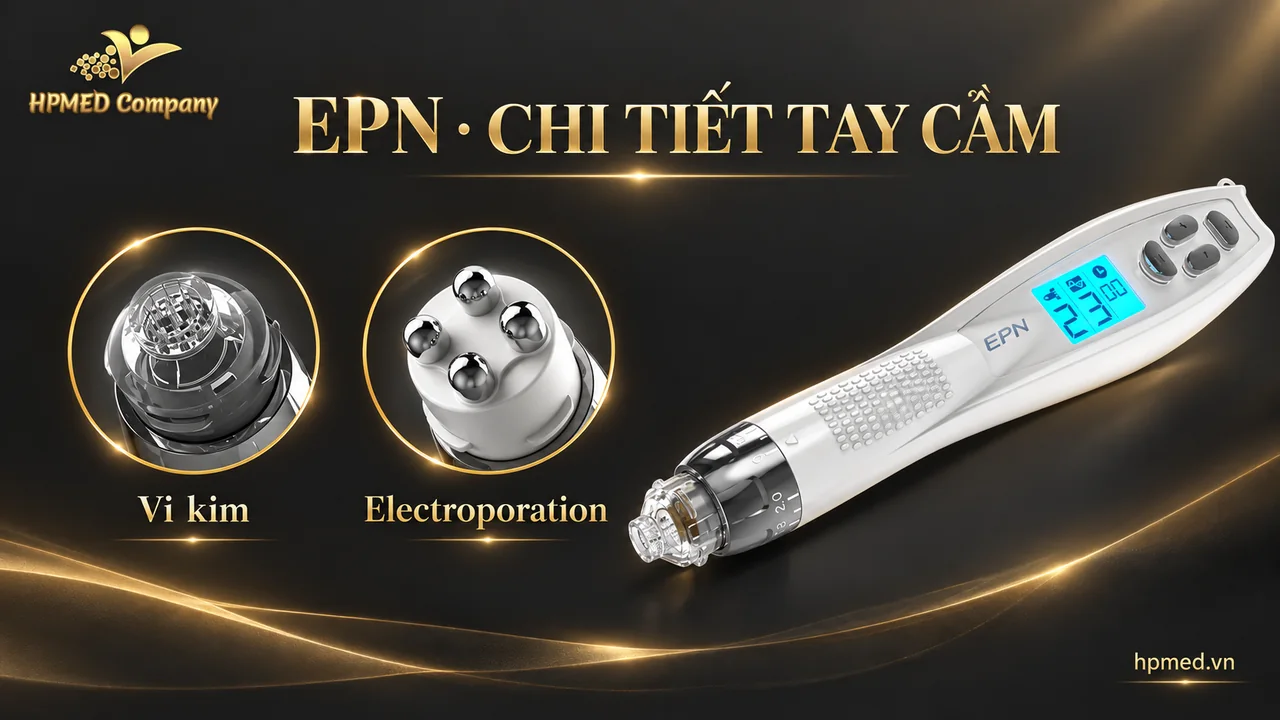 Chi tiết đầu vi kim và đầu electroporation trên tay cầm EPN Eunsung