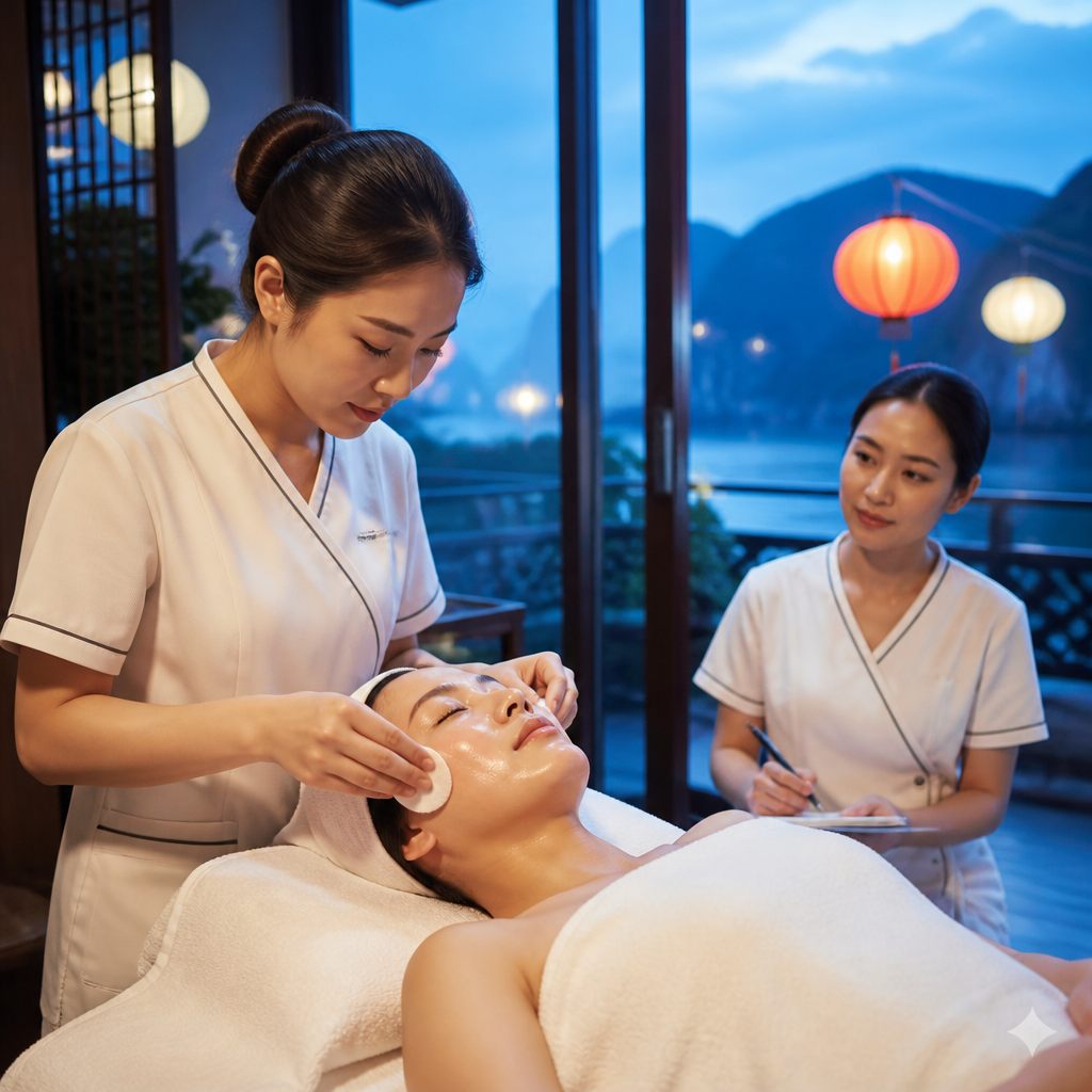 Học viên spa thực hành chăm sóc da mặt tại Hà Nội