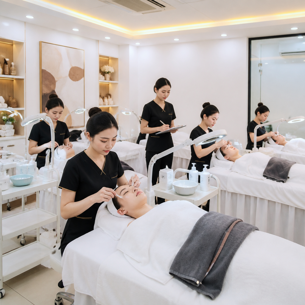 Lớp học spa hiện đại với đầy đủ trang thiết bị thực hành