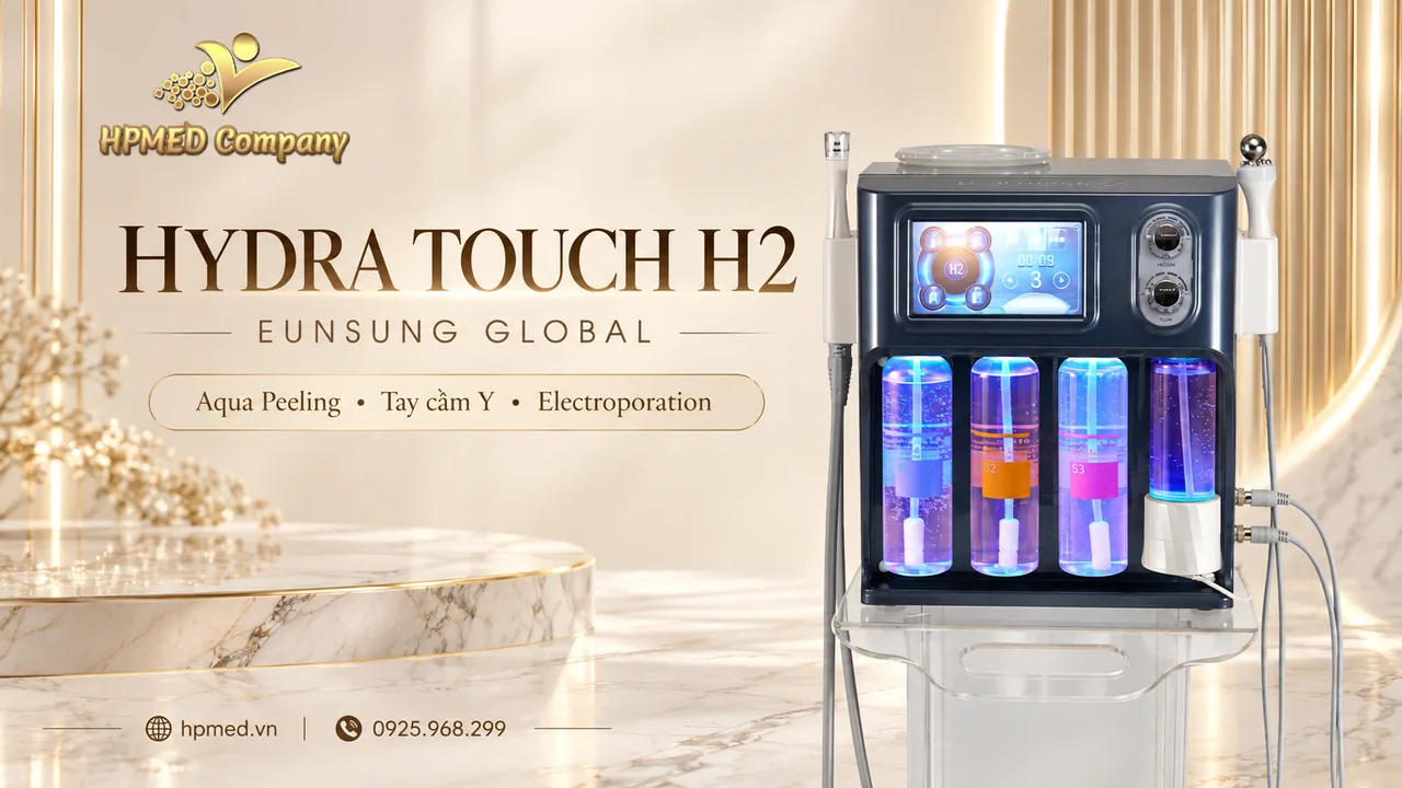 Máy Hydra Touch H2 Eunsung với màn hình điều khiển và bốn bình dung dịch
