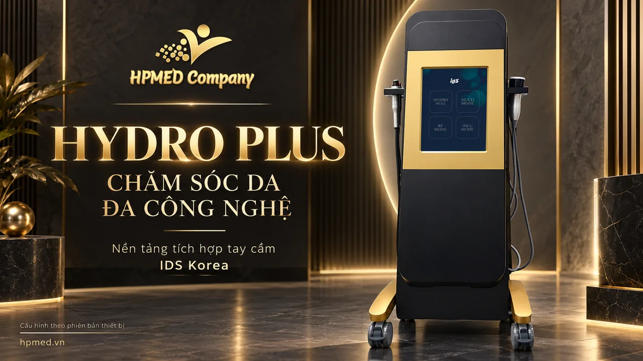 Máy HYDRO PLUS IDS thân đen vàng, màn hình cảm ứng ở giữa và tay cầm ở hai bên