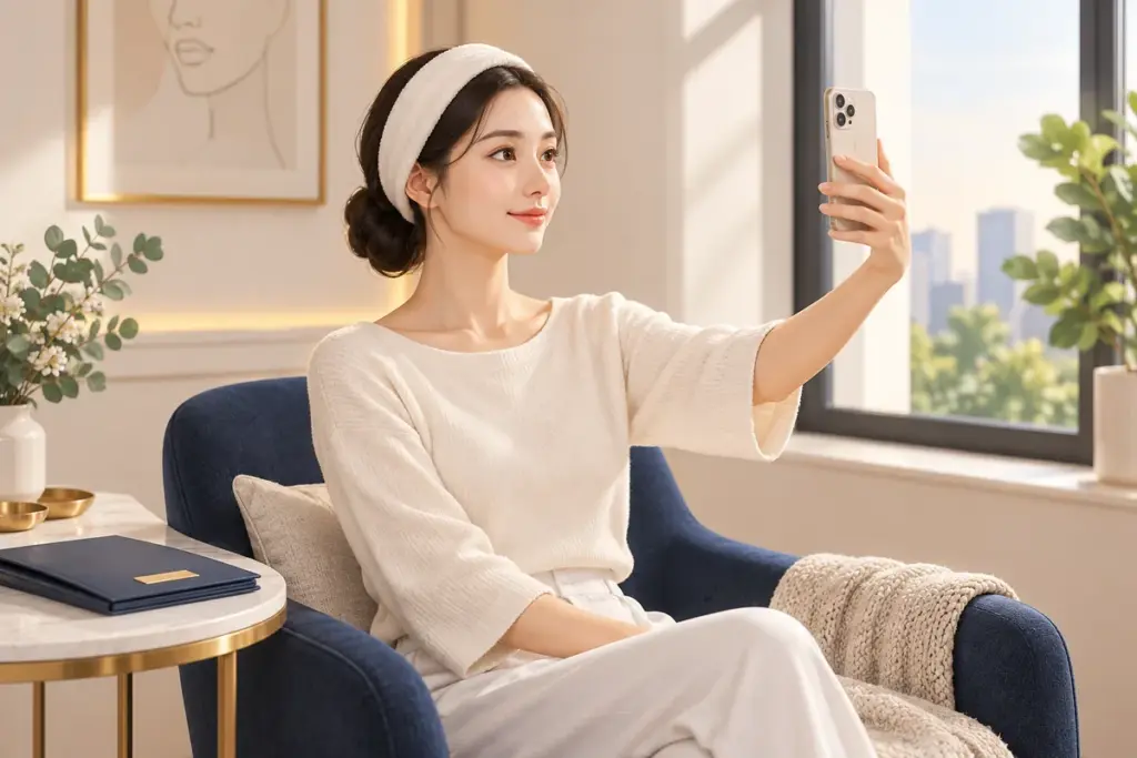 Khuôn mặt sau khi bắn laser: Cách theo dõi và trao đổi với bác sĩ 3 Minh họa chụp ảnh khuôn mặt để trao đổi với bác sĩ