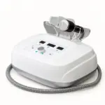 Máy điện di Cool Relax II CR-1000 màu trắng xám với đầu điện di trên giá đỡ acrylic
