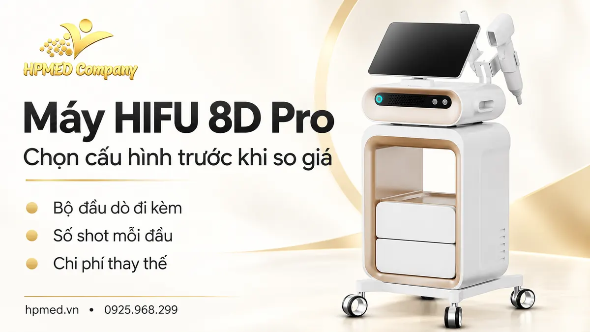 Máy HIFU 8D Pro màu trắng vàng cùng ba tiêu chí đối chiếu cấu hình và chi phí đầu dò