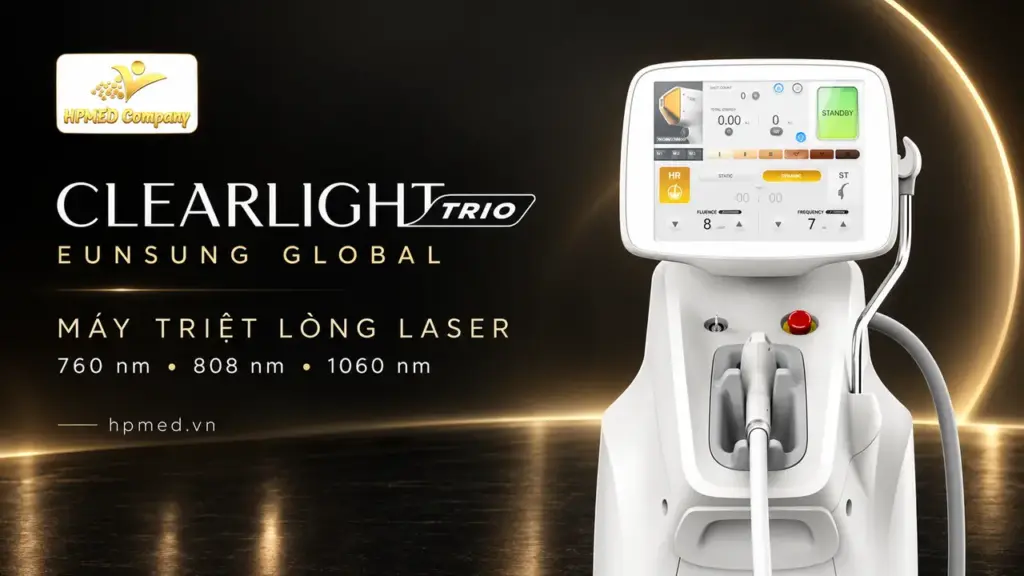 Máy triệt lông Clearlight Trio Eunsung với màn hình điều khiển và tay cầm laser