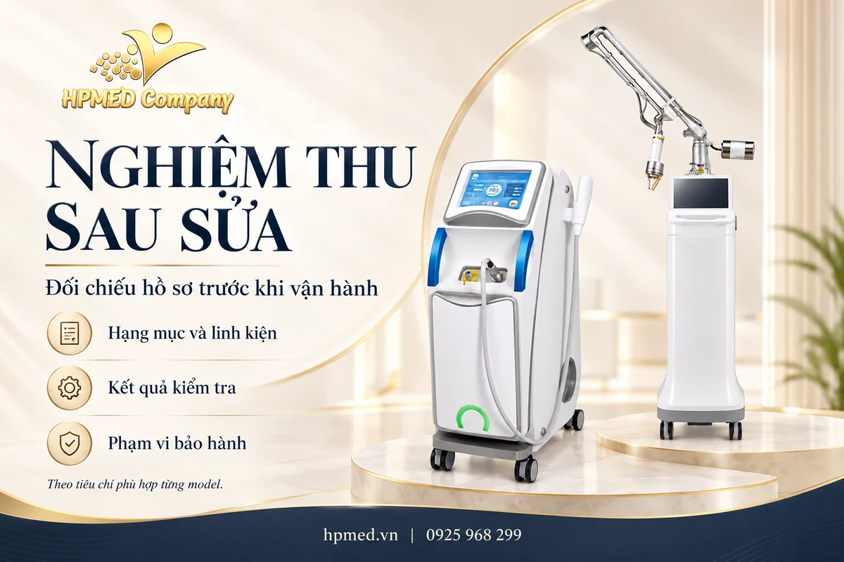 Đối chiếu hạng mục, kết quả kiểm tra và phạm vi bảo hành khi nghiệm thu thiết bị spa, minh họa máy Hipro và S-CO2