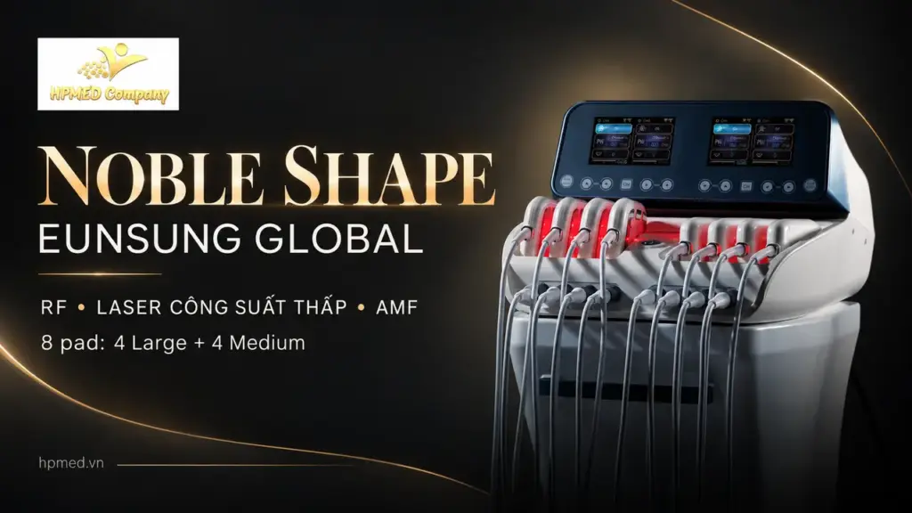 Noble Shape Eunsung: 8 pad kết hợp laser, RF và trung tần 6 Máy Noble Shape Eunsung với hai bảng điều khiển và hệ thống tám pad