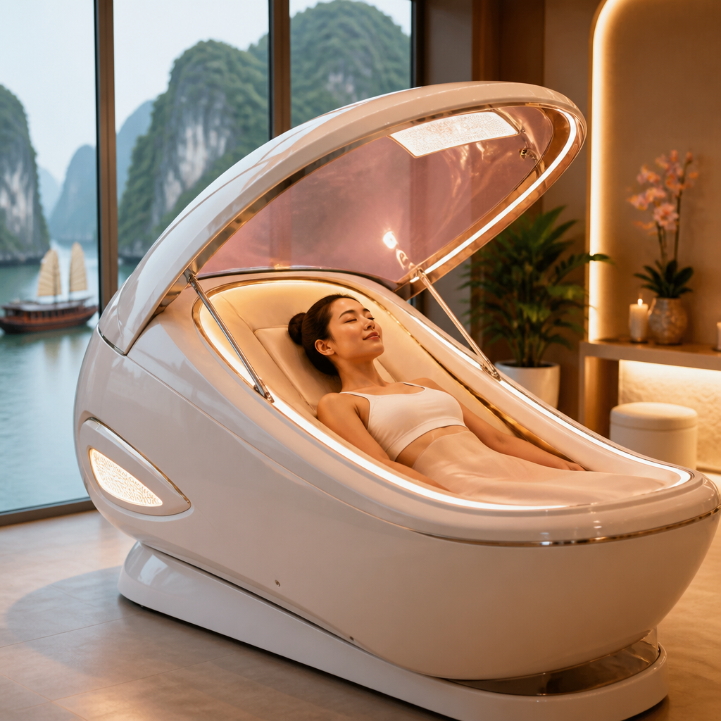 Khách hàng đang trải nghiệm liệu trình phi thuyền tắm trắng cao cấp