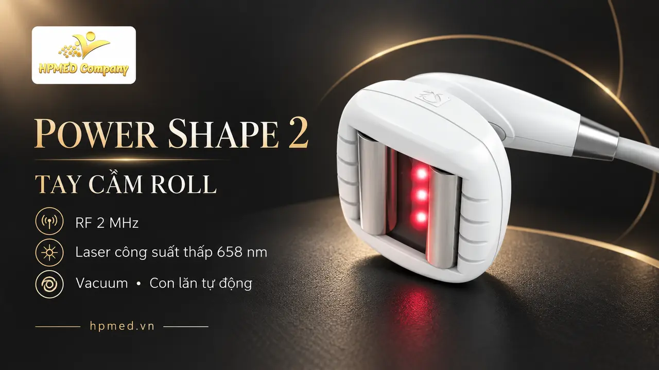 Tay cầm Roll của Power Shape 2 với hai con lăn kim loại và ba điểm sáng đỏ