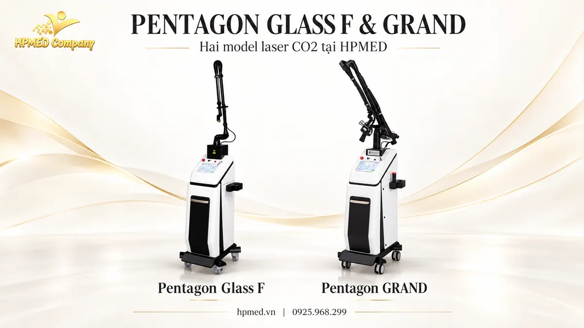 Máy laser CO2 Pentagon Glass F bên trái và Pentagon GRAND bên phải