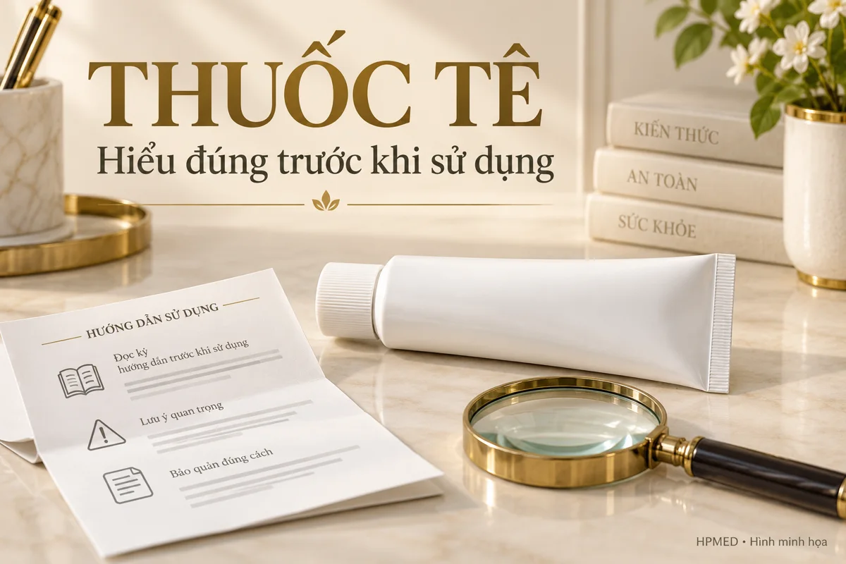 Minh họa tuýp thuốc không nhãn và tờ hướng dẫn dùng thuốc tê