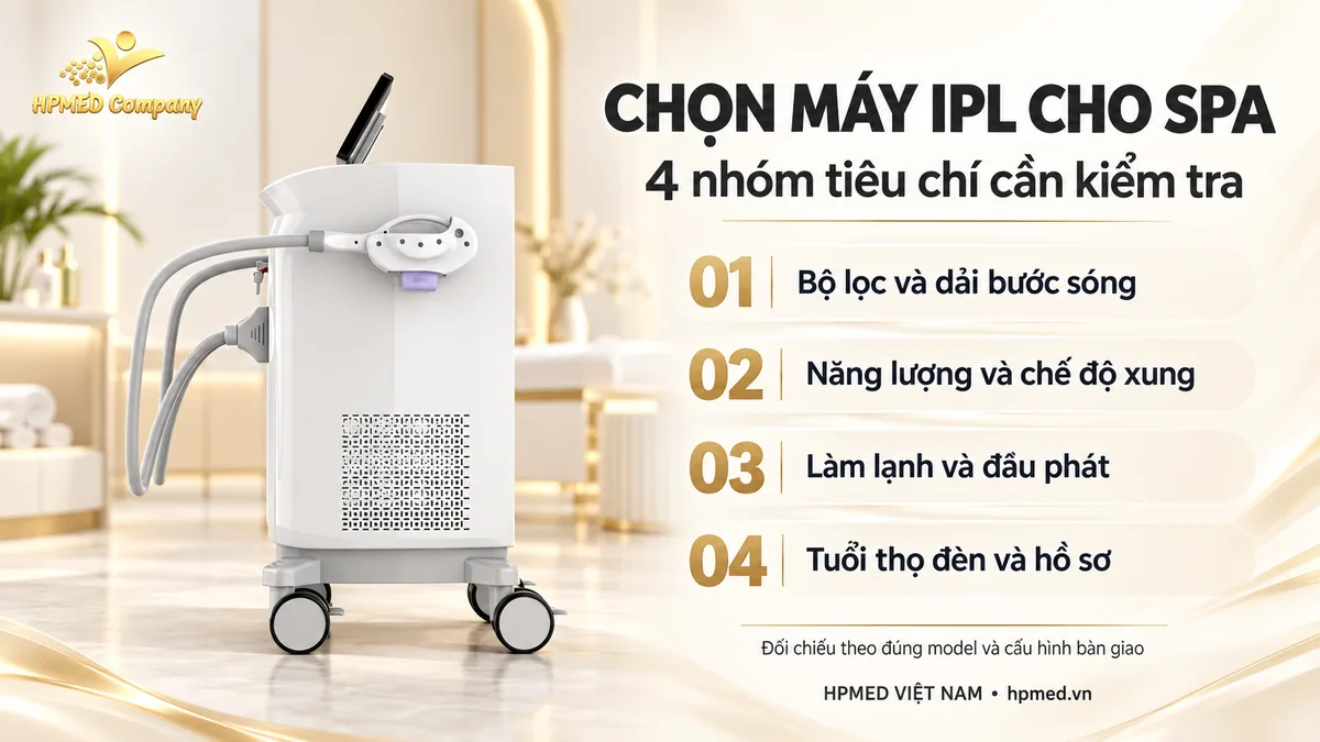 Bốn tiêu chí chọn máy triệt lông IPL cho spa: bộ lọc, năng lượng, làm lạnh và tuổi thọ đèn