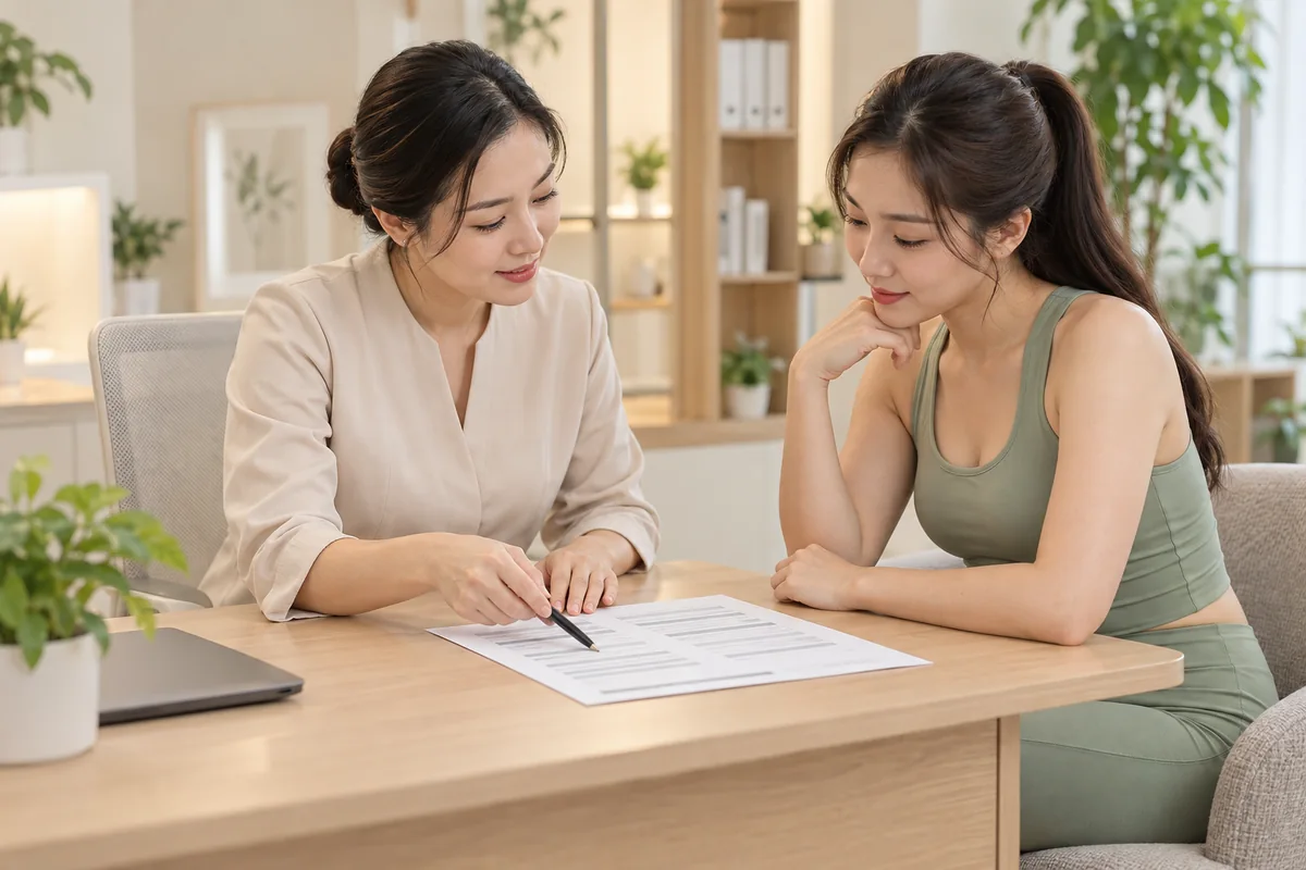 Minh họa chuyên viên tư vấn kết quả phân tích thành phần cơ thể sau khi đo InBody 570