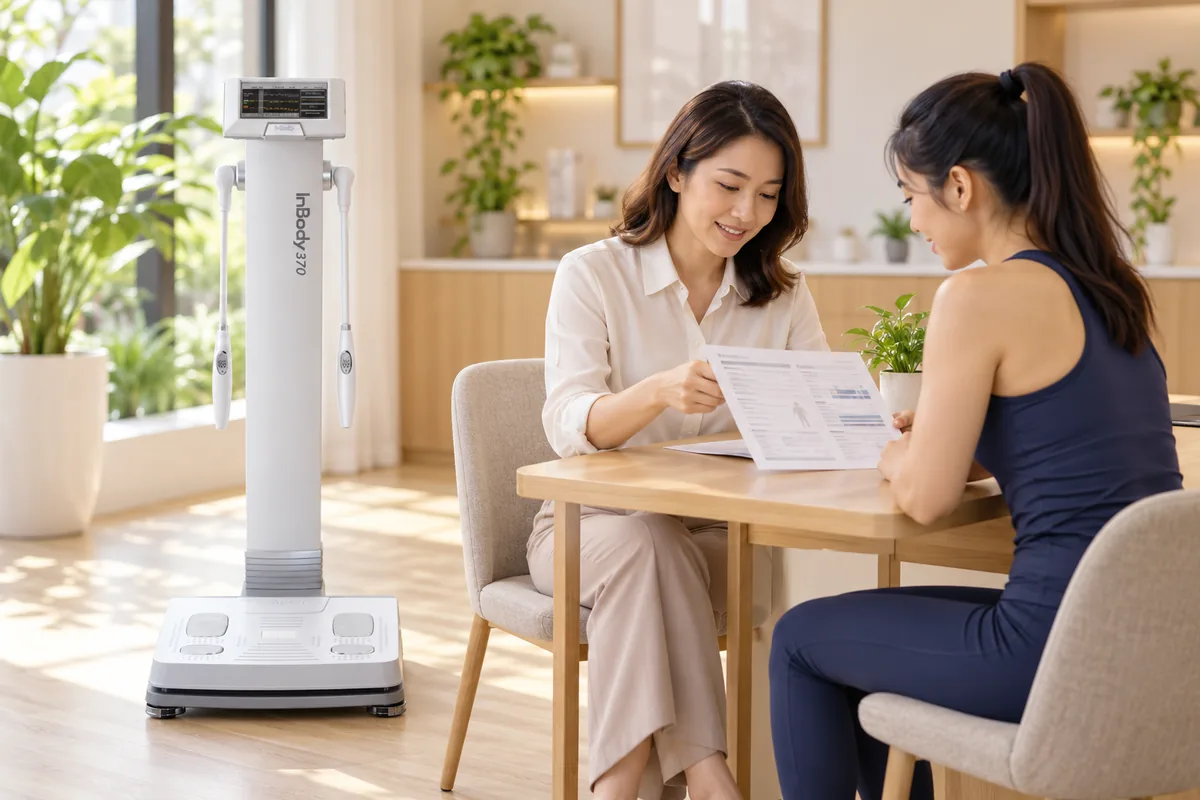Minh họa tư vấn kết quả thành phần cơ thể bên máy InBody 370