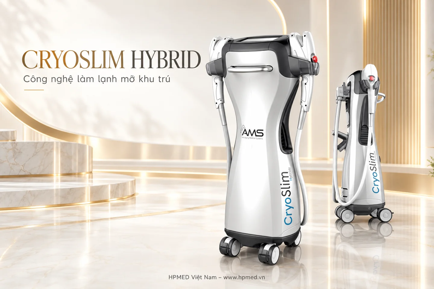 Máy giảm béo CryoSlim Hybrid AAMS Pháp với góc nhìn chính diện và bên hông