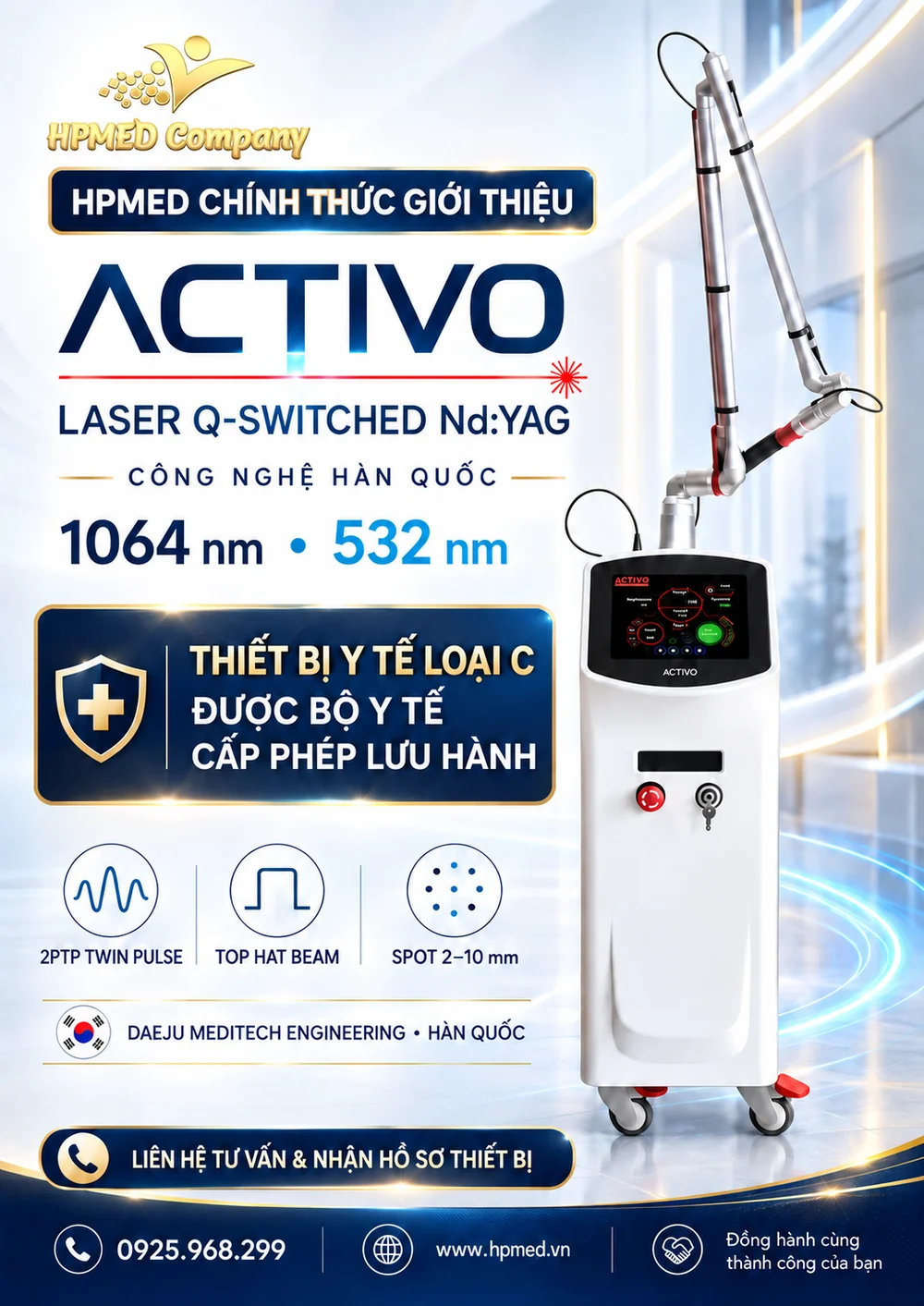 ACTIVO Hàn Quốc tại HPMED: Công nghệ laser Q-Switched Nd:YAG và hồ sơ pháp lý minh bạch 1 Thiết bị laser Q-Switched Nd:YAG ACTIVO Hàn Quốc do HPMED giới thiệu