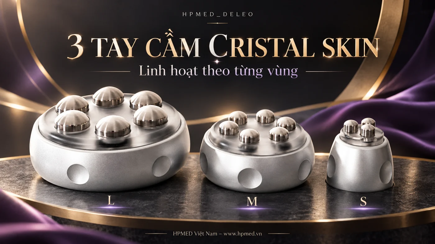 Ba đầu RF CRISTAL Skin kích thước L, M và S với bề mặt điện cực kim loại