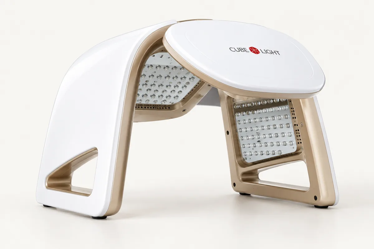 Máy vòm ánh sáng sinh học cube light hàn quốc 3 Mặt trong vòm CUBE LIGHT với các tấm chiếu LED và khung viền champagne