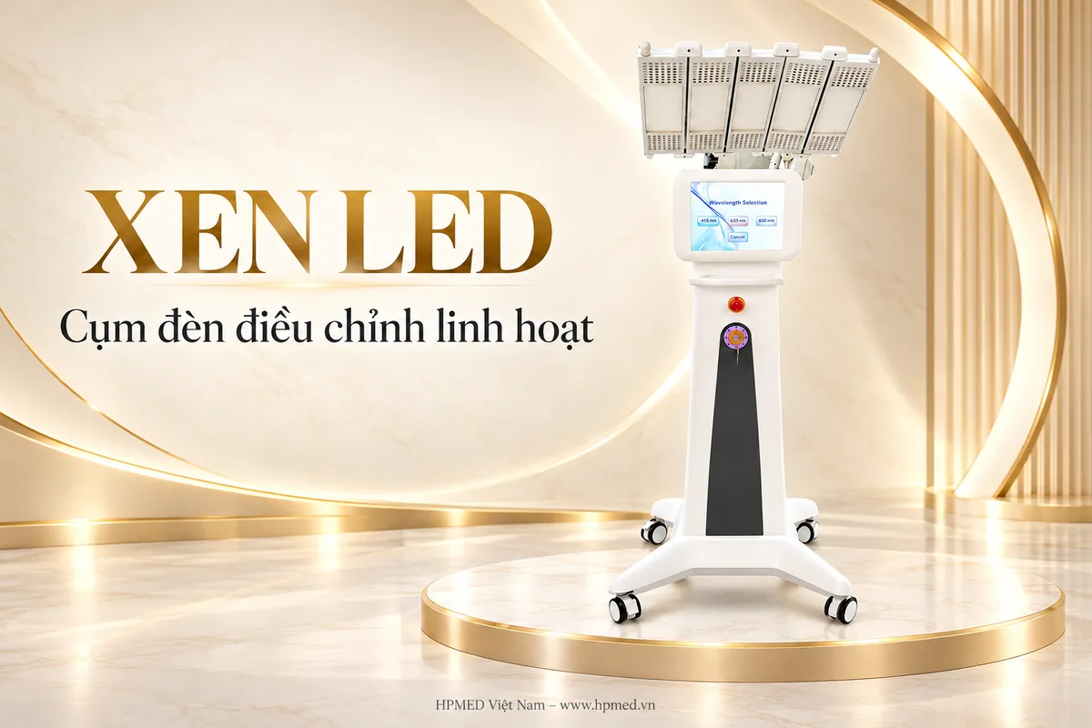 Đèn ánh sáng sinh học có tác dụng gì và cách chọn cho spa 3 Toàn bộ máy Xen LED với cụm đèn nhiều tấm và chân đế bánh xe