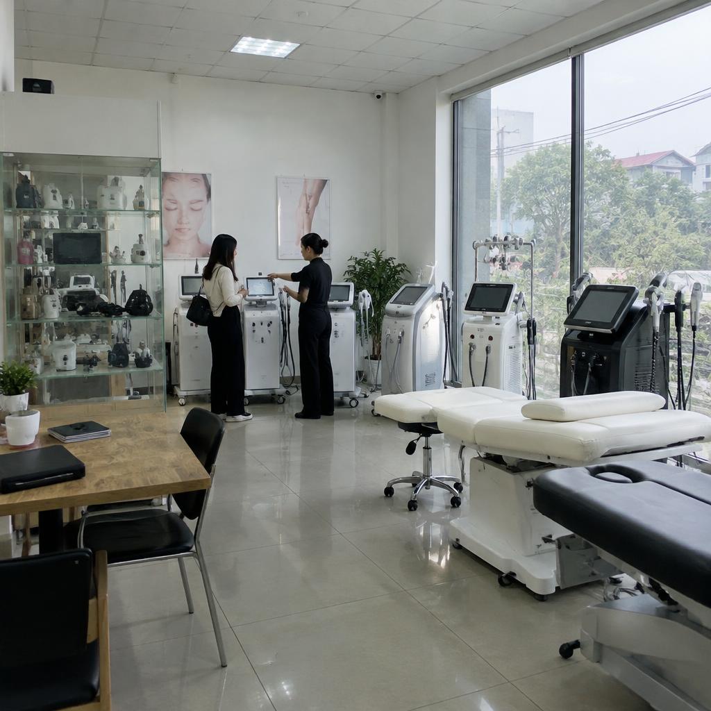 Showroom trưng bày các thiết bị thẩm mỹ và đèn spa