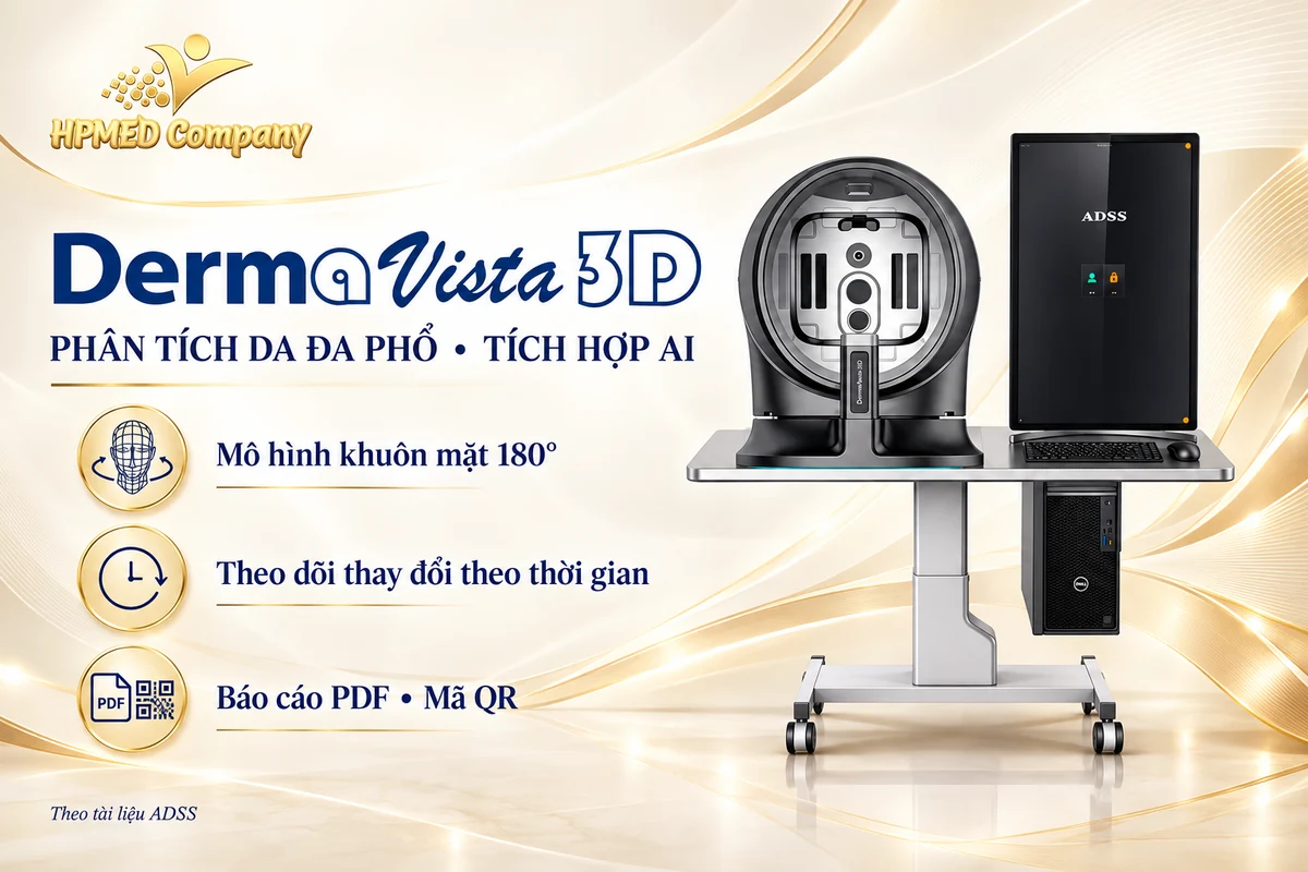 DermaVista 3D ADSS tích hợp AI, mô hình khuôn mặt 180 độ và báo cáo PDF, mã QR