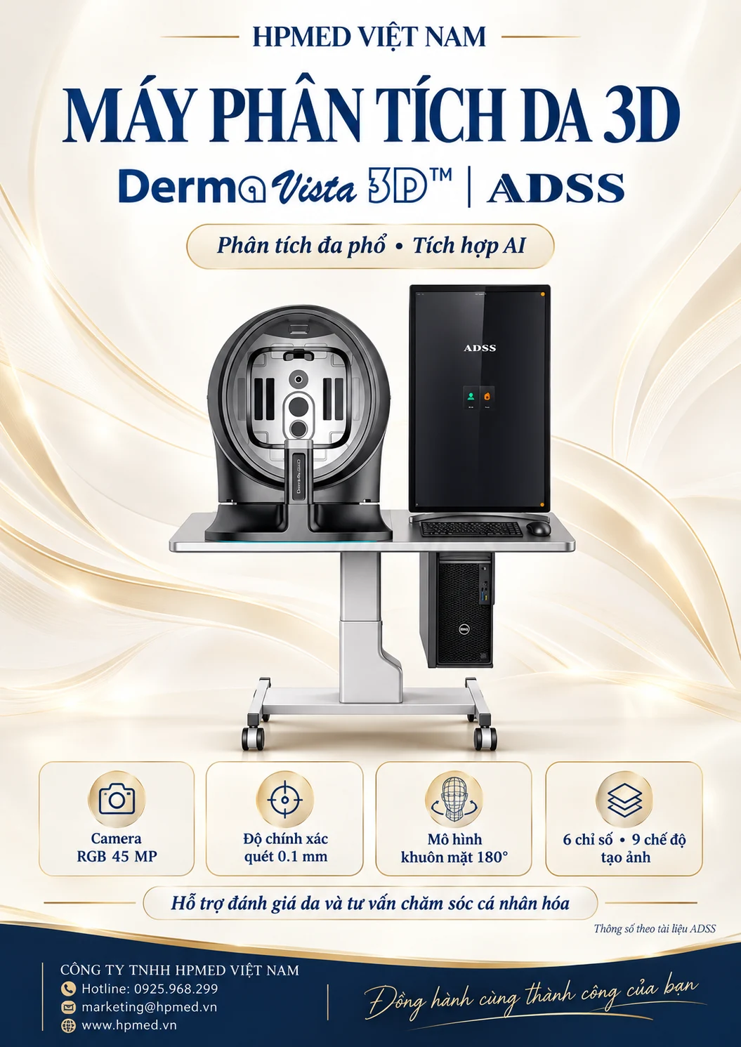 Poster HPMED giới thiệu máy DermaVista 3D và thông số theo catalog ADSS