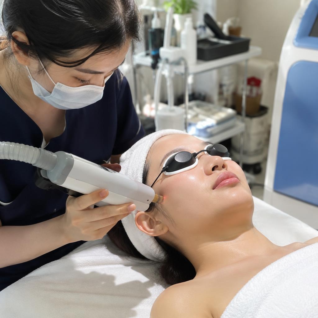 So Sánh Các Phương Pháp Điều Trị Bớt Hori & Bớt Ota Hiệu Quả Nhất 2026 1 Hình ảnh một người đang được điều trị bớt Hori bằng công nghệ laser tại phòng khám