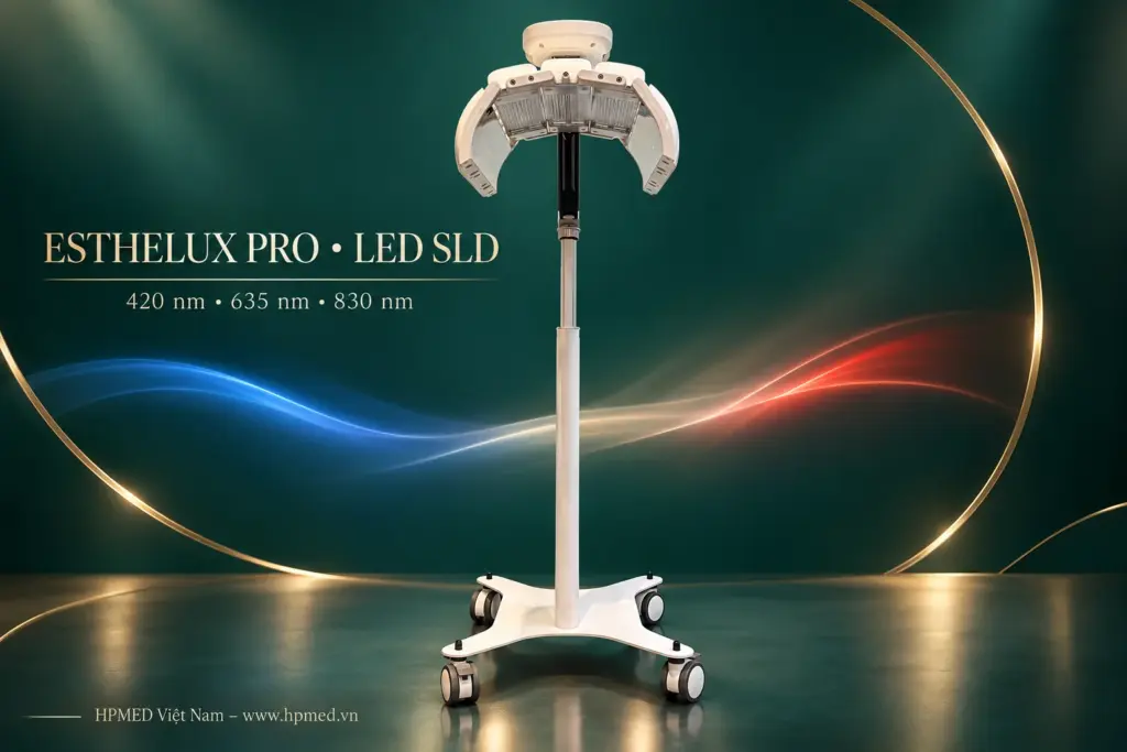 ESTHELUX Pro nhìn chính diện cùng ba bước sóng LED 420, 635, 830 nm
