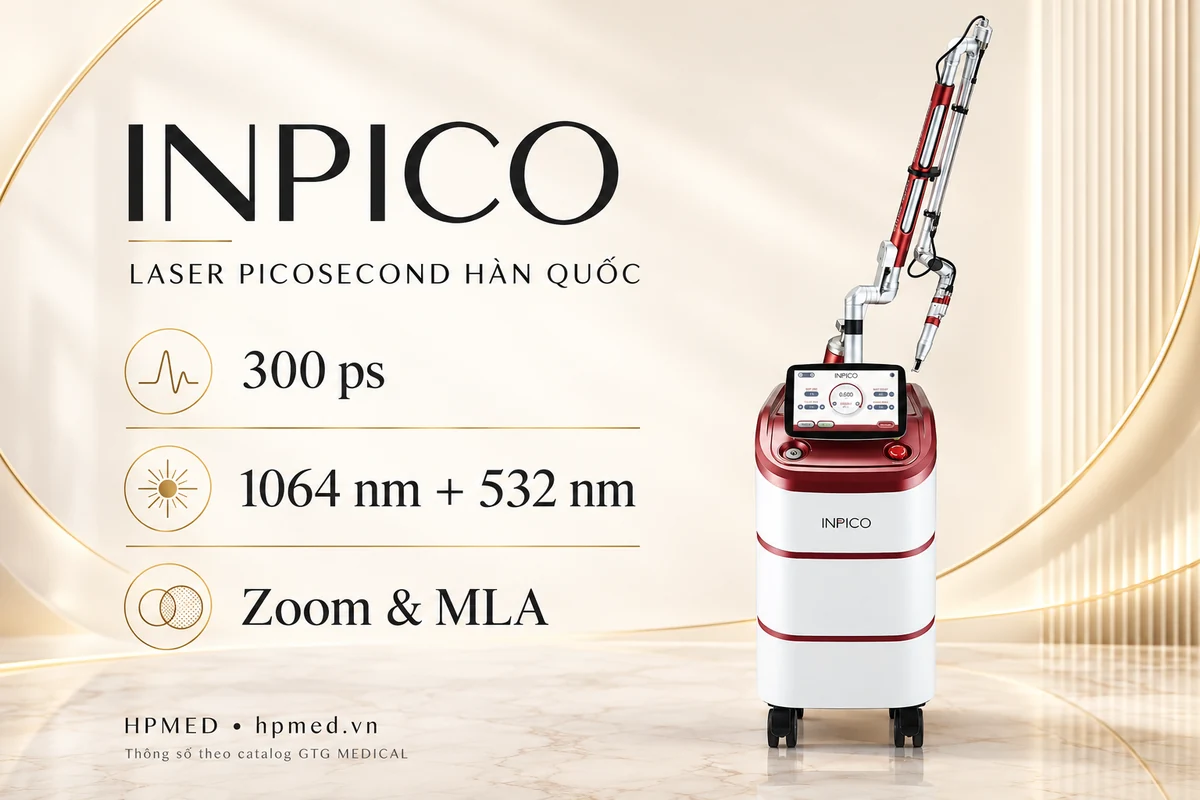 Máy Laser Pico INPICO Hàn Quốc – Xung 300 ps 1 Thông số INPICO: xung 300 ps, bước sóng 1064 và 532 nm, hai tay cầm Zoom và MLA