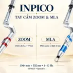 Tay cầm Zoom đỏ với điểm chiếu 2–10 mm và tay cầm MLA xanh với điểm chiếu cố định 15 mm của INPICO