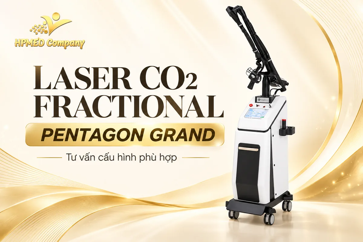 Máy laser CO2 Fractional Pentagon Grand với tay dẫn tia khớp nối trong banner HPMED