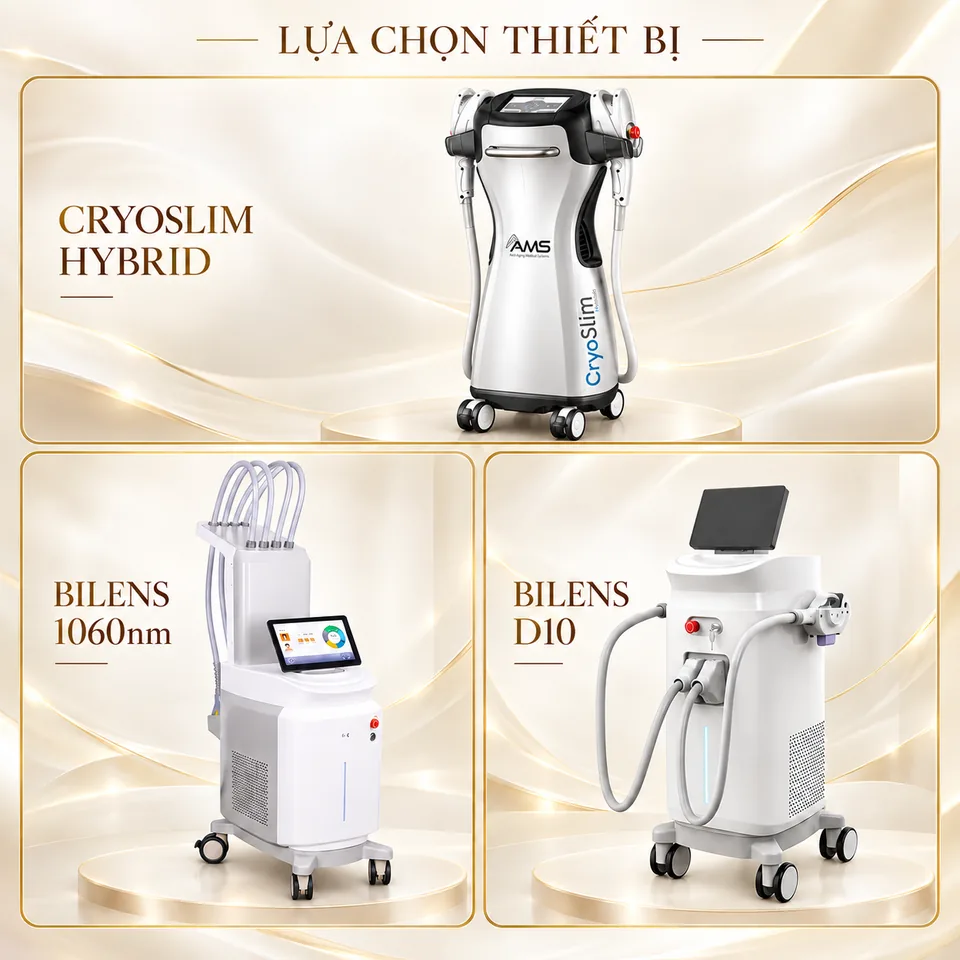 Máy CryoSlim Hybrid toàn thân cùng Bilens diode laser 1060nm và Bilens D10 IPL