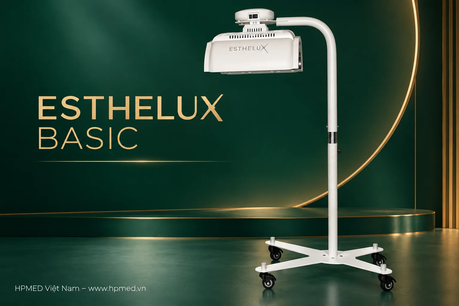 Máy ánh sáng sinh học ESTHELUX Basic MEDMIX 1 Toàn bộ máy ESTHELUX Basic với đầu LED, chân đế dạng thanh và bánh xe