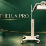 Toàn bộ máy ESTHELUX Pro với trụ máy, tay đỡ nâng hạ và chân đế bánh xe