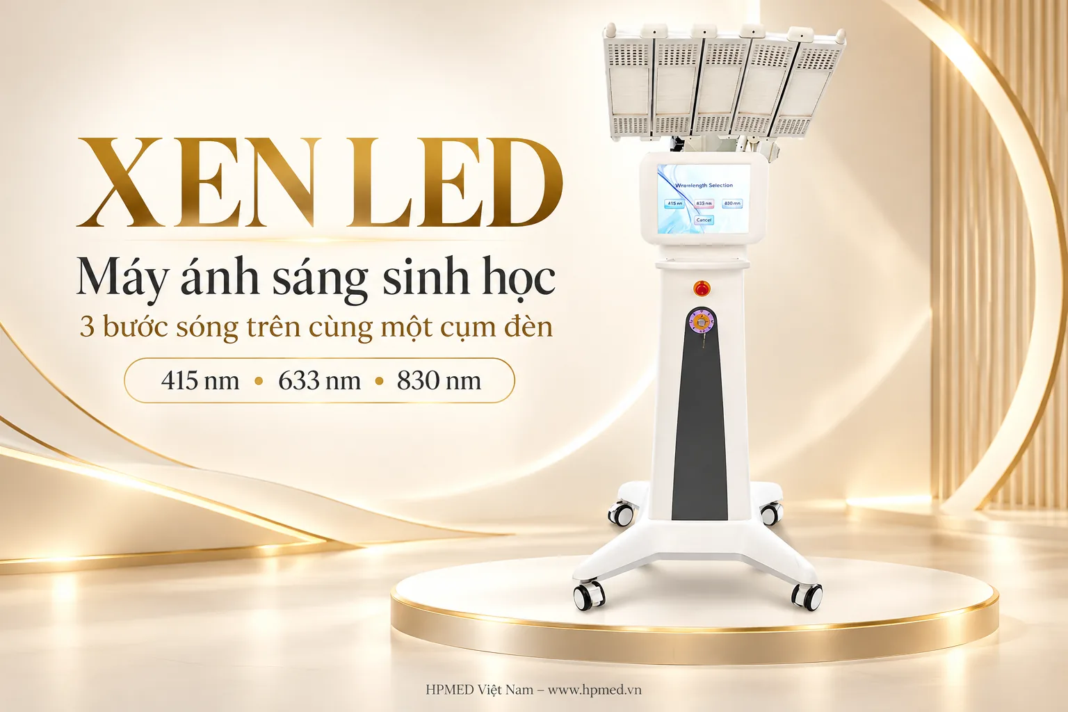 Toàn bộ máy ánh sáng sinh học Xen LED với cụm đèn 3 bước sóng 415, 633 và 830 nm