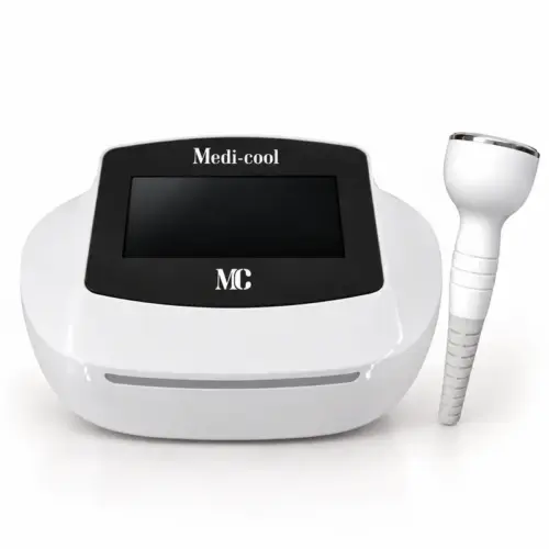 Hình minh họa máy điện di Medi Cool và tay cầm trên nền trắng