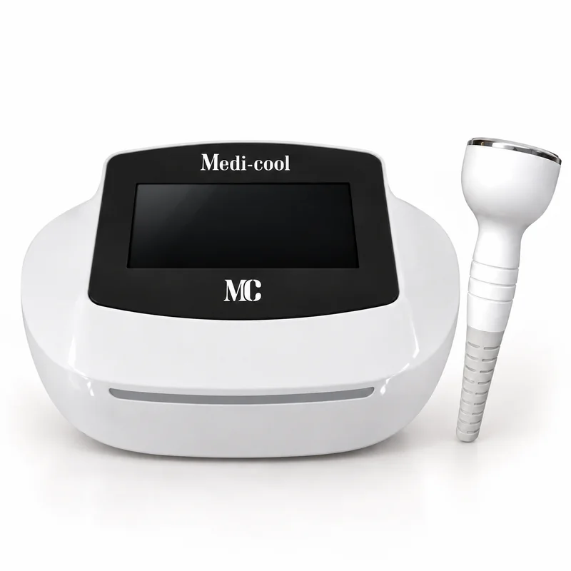Hình minh họa máy điện di Medi Cool và tay cầm trên nền trắng