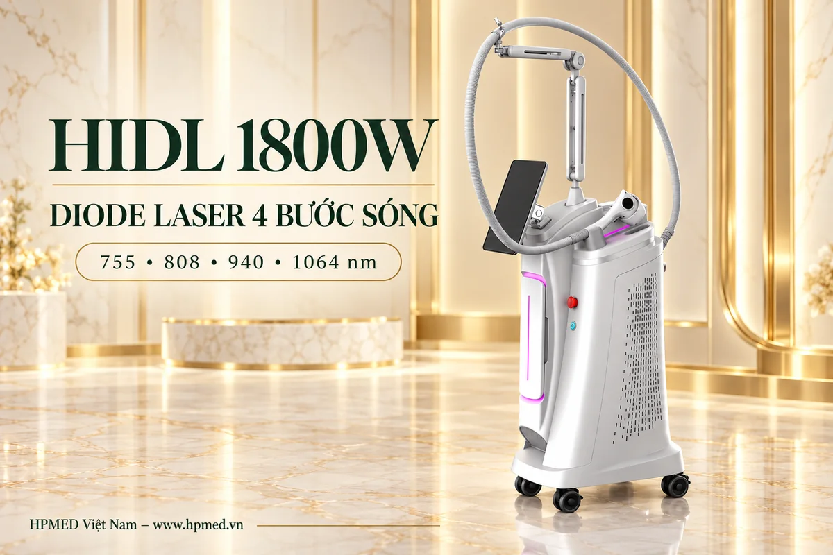 Máy HIDL 1800W thân bạc, giá đỡ dây tay cầm và bốn bước sóng công bố