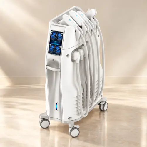 Máy đông hủy mỡ Coolshaping2 Eunsung màu trắng với màn hình cảm ứng, cụm tay cầm và chân đế bánh xe