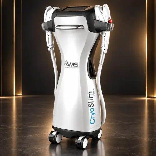 Máy giảm béo CryoSlim Hybrid AAMS toàn thân với nhãn AAMS và chữ CryoSlim Hybride trên thân máy