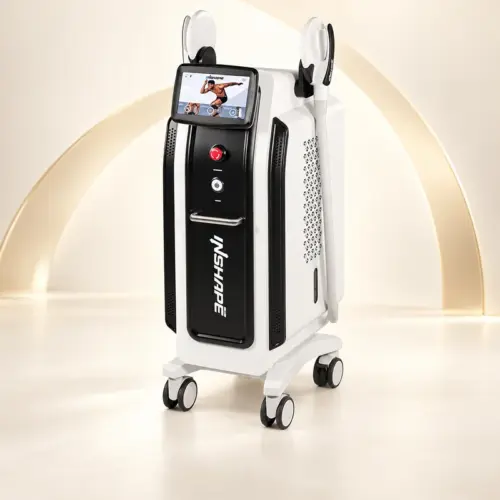 Máy InShape GTG Hàn Quốc với hai đầu điện từ, toàn thân máy trên nền luxury màu ngà