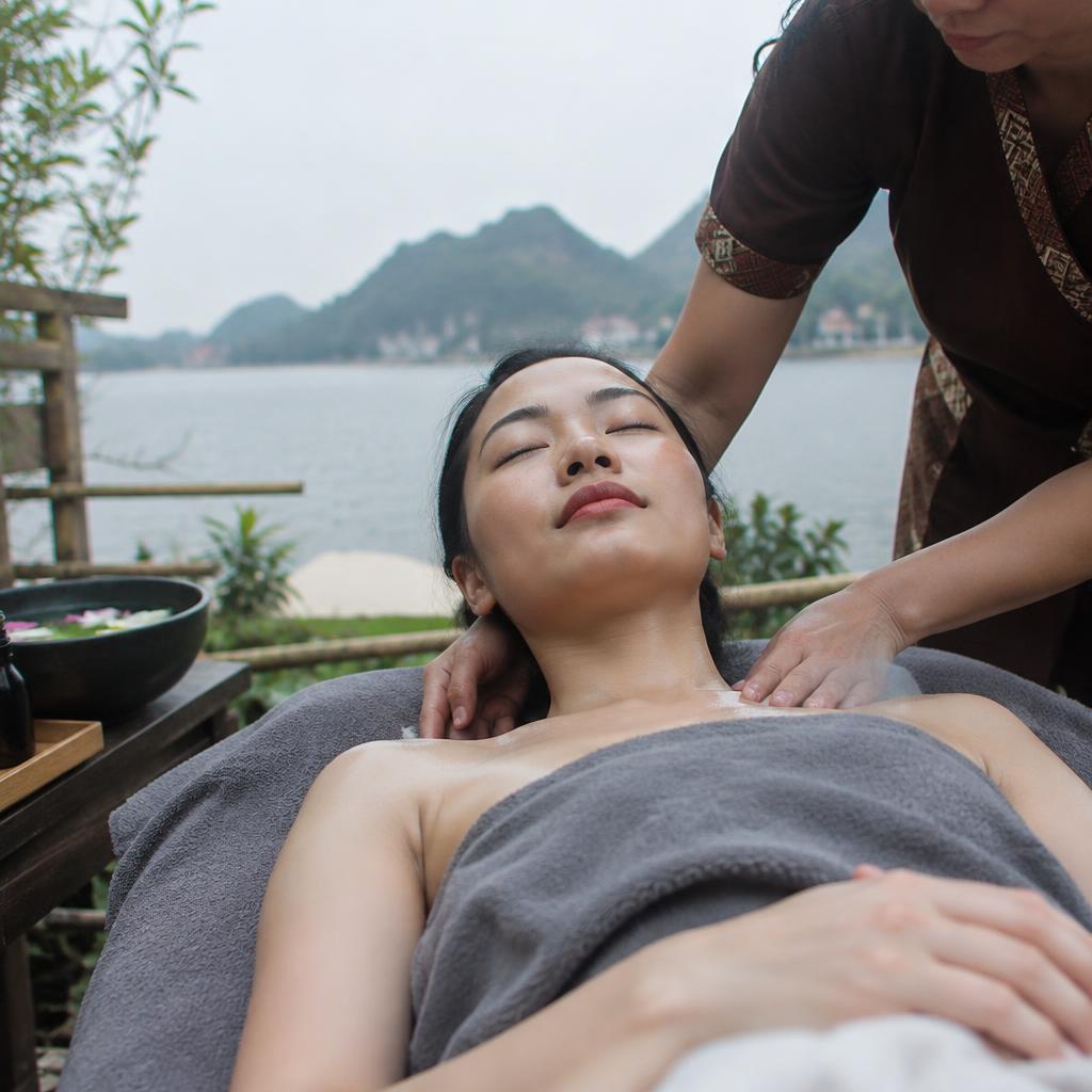 Bí quyết phục hồi sức khỏe: Câu chuyện spa ứng dụng máy đả thông kinh lạc hiệu quả 3 Người phụ nữ đang tận hưởng khoảnh khắc thư giãn sâu sắc trên giường spa, thể hiện sự thoải mái và bình yên
