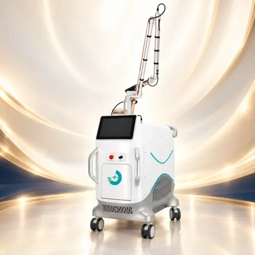 Máy laser pico RisuPico PF13 với thân máy trắng và cánh tay dẫn tia khớp nối