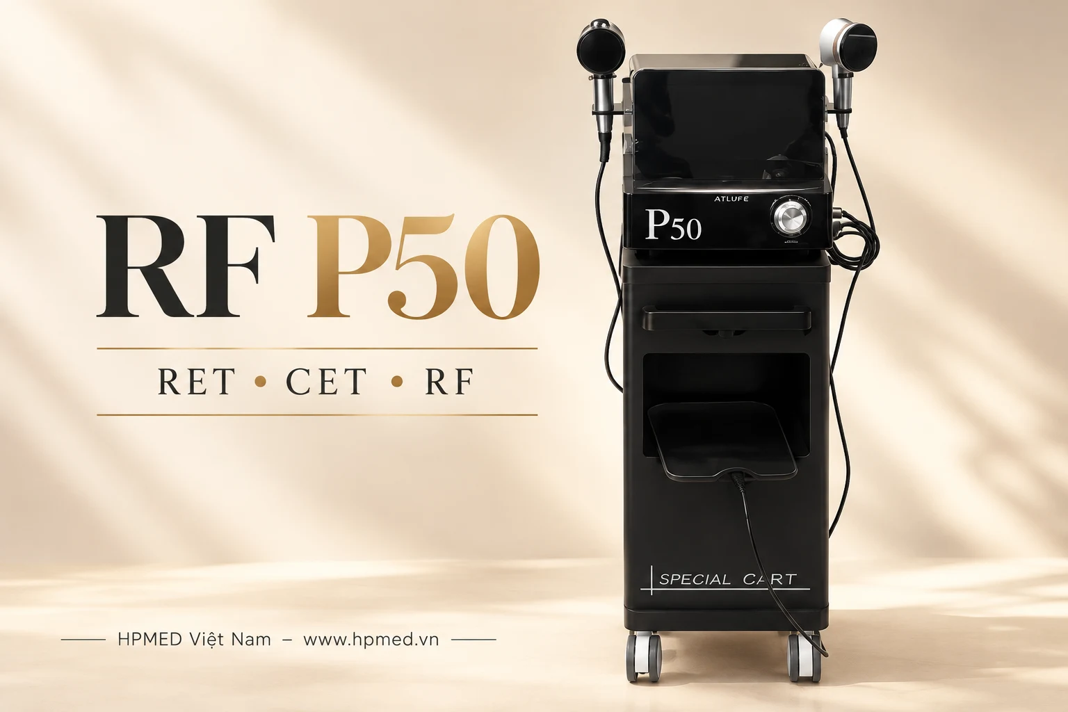 Thiết kế RF P50 nguyên thân cùng xe đẩy và tay cầm, dựa trên ảnh máy bàn giao