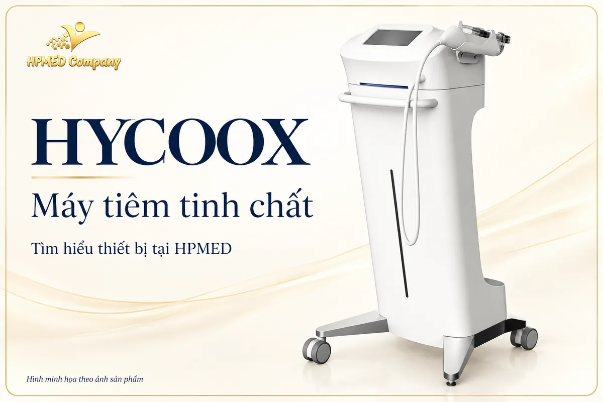 Máy tiêm tinh chất Hycoox dạng đứng với màn hình điều khiển và tay cầm