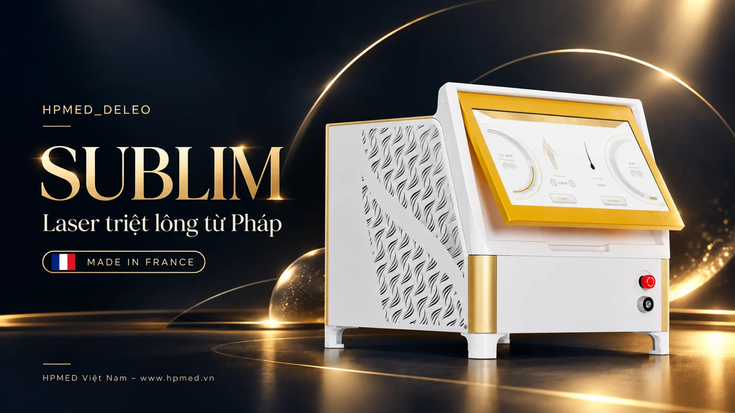 Máy triệt lông SUBLIM Deleo Pháp: tính năng và lợi ích 1 Máy triệt lông SUBLIM Deleo màu trắng vàng trên nền luxury HPMED_DELEO