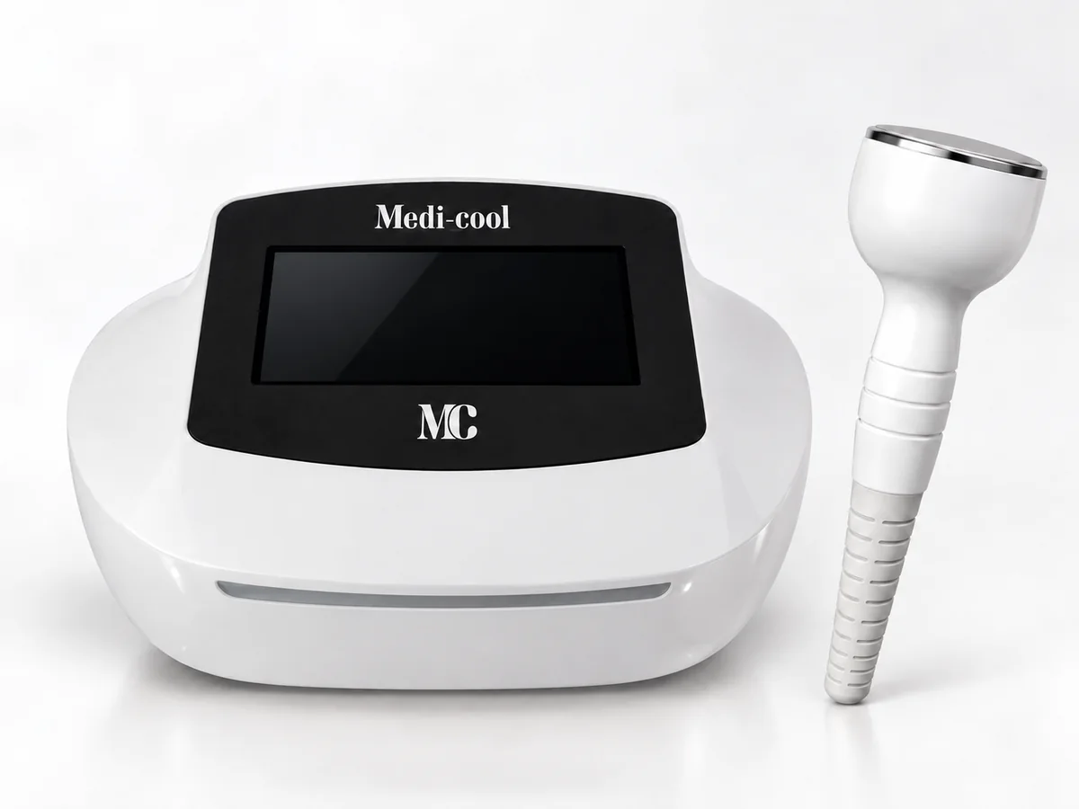 Hình minh họa tay cầm điện di màu trắng và thân máy Medi Cool