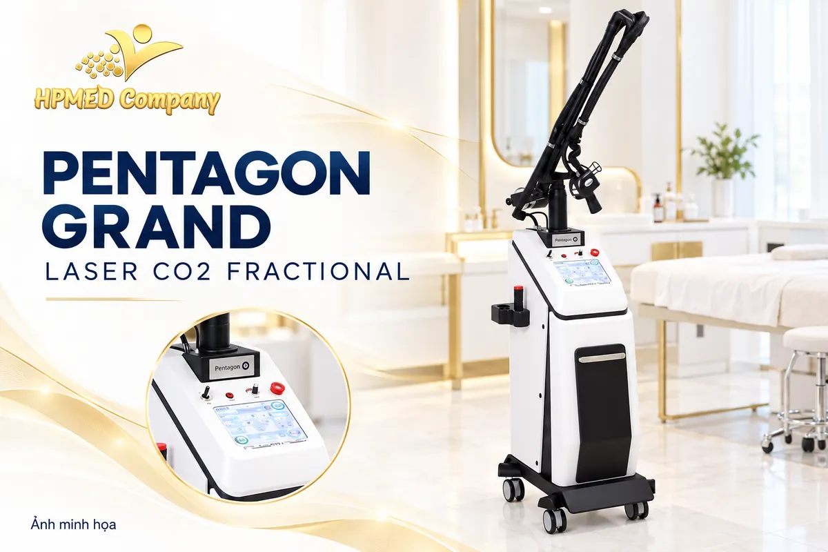 PENTAGON GRAND Hàn Quốc được Bộ Y tế cấp số lưu hành cho HPMED 2 Máy laser CO2 Fractional PENTAGON GRAND với màn hình cảm ứng và tay dẫn quang – hình minh họa HPMED